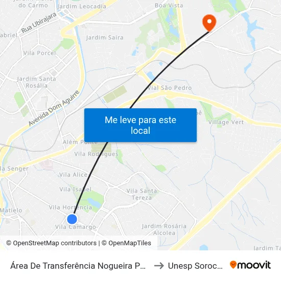 Área De Transferência Nogueira Padilha to Unesp Sorocaba map