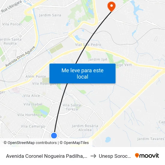 Avenida Coronel Nogueira Padilha, 2183 to Unesp Sorocaba map