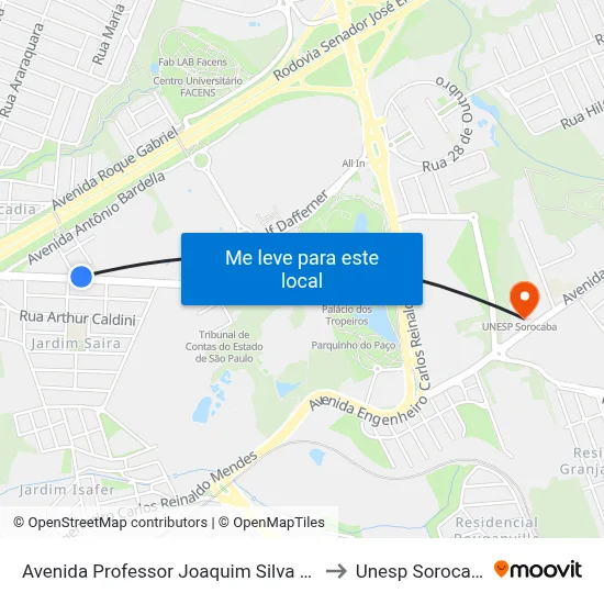 Avenida Professor Joaquim Silva 388 to Unesp Sorocaba map