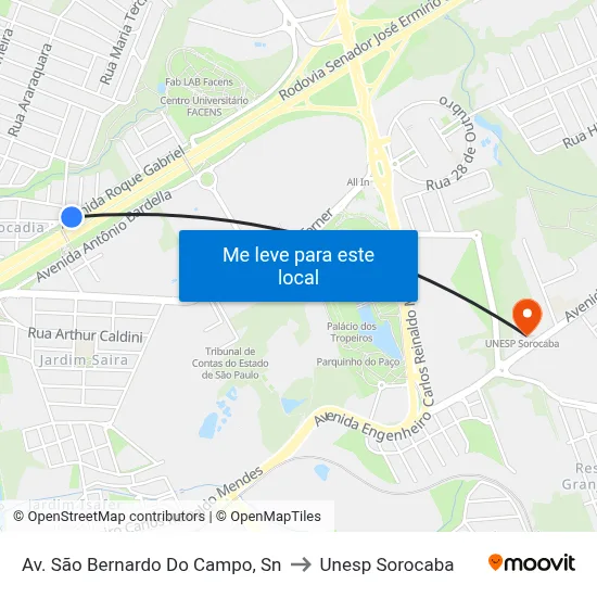 Av. São Bernardo Do Campo, Sn to Unesp Sorocaba map