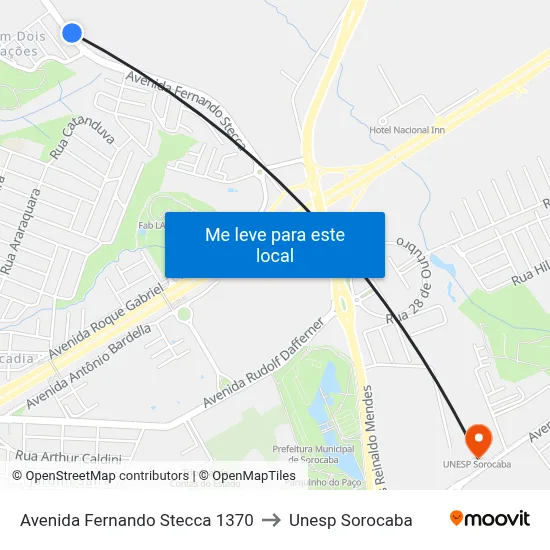 Avenida Fernando Stecca 1370 to Unesp Sorocaba map
