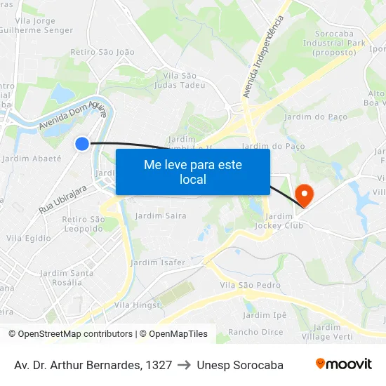 Av. Dr. Arthur Bernardes, 1327 to Unesp Sorocaba map