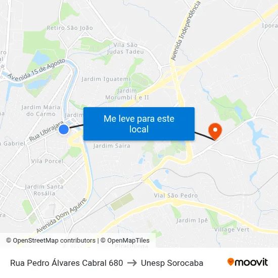 Rua Pedro Álvares Cabral 680 to Unesp Sorocaba map
