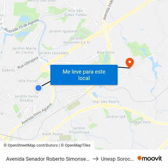 Avenida Senador Roberto Simonsen, 987 to Unesp Sorocaba map
