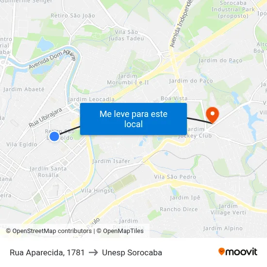 Rua Aparecida, 1781 to Unesp Sorocaba map