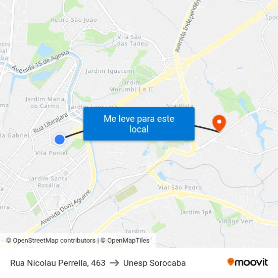 Rua Nicolau Perrella, 463 to Unesp Sorocaba map