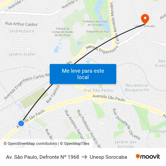 Av. São Paulo, Defronte Nº 1968 to Unesp Sorocaba map