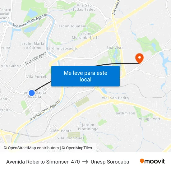 Avenida Roberto Símonsen 470 to Unesp Sorocaba map