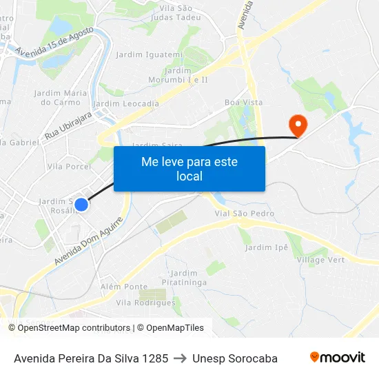 Avenida Pereira Da Silva 1285 to Unesp Sorocaba map