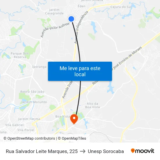 Rua Salvador Leite Marques, 225 to Unesp Sorocaba map