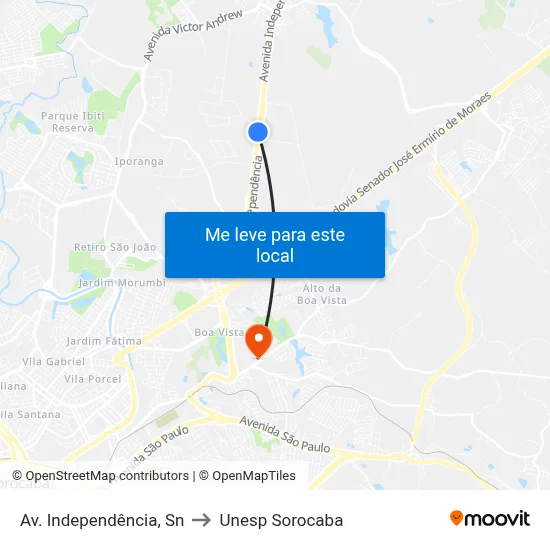 Av. Independência, Sn to Unesp Sorocaba map
