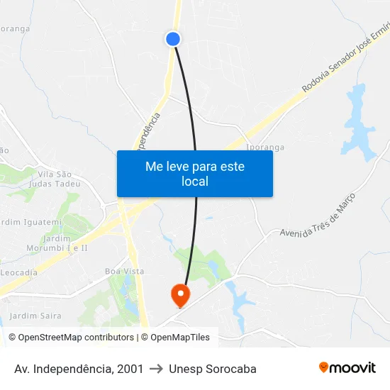 Av. Independência, 2001 to Unesp Sorocaba map