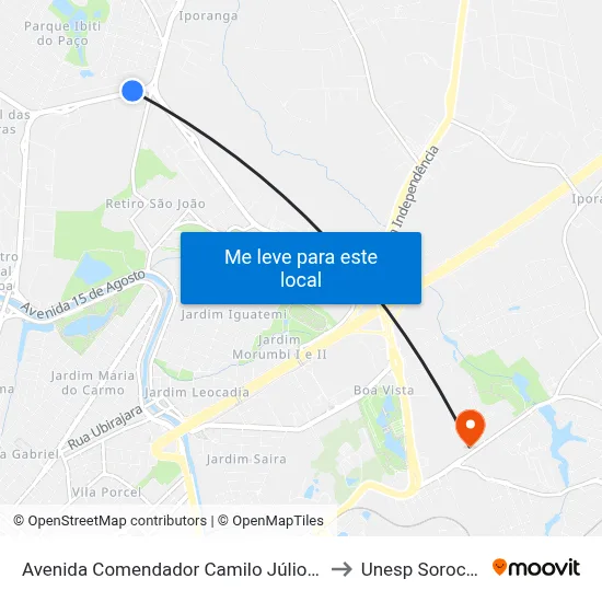 Avenida Comendador Camilo Júlio 2630 to Unesp Sorocaba map