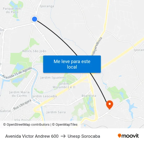 Avenida Victor Andrew 600 to Unesp Sorocaba map