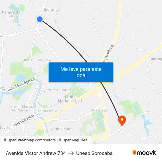 Avenida Victor Andrew 734 to Unesp Sorocaba map