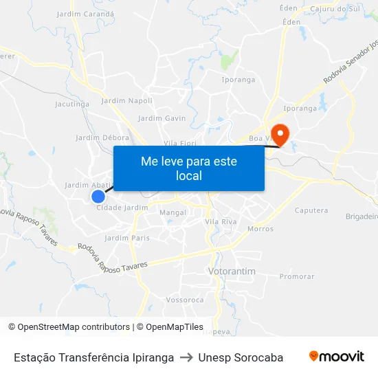 Estação Transferência Ipiranga to Unesp Sorocaba map