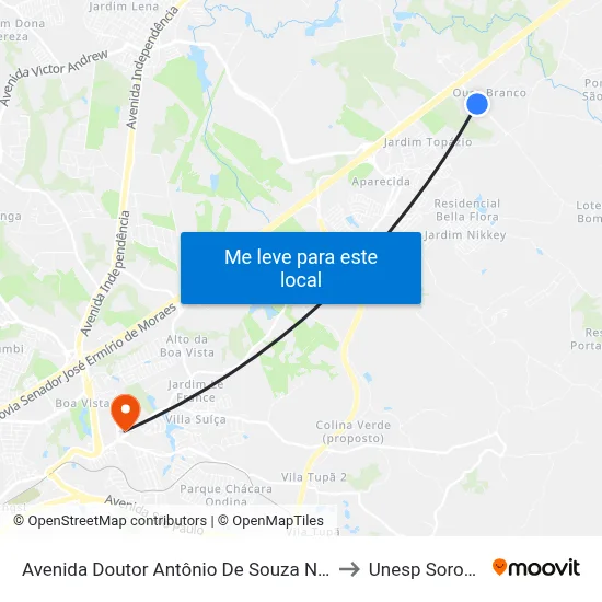 Avenida Doutor Antônio De Souza Netto,100 to Unesp Sorocaba map