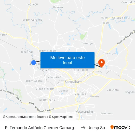R. Fernando Antônio Guerner Camargo, Altura Do Nº 2041 to Unesp Sorocaba map