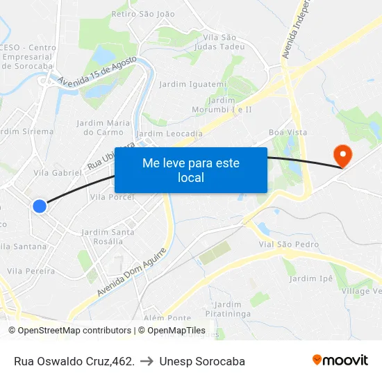 Avenida Oswaldo Cruz,462. to Unesp Sorocaba map