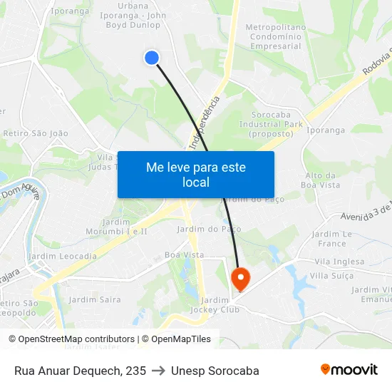 Rua Anuar Dequech, 235 to Unesp Sorocaba map