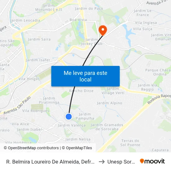 R. Belmira Loureiro De Almeida, Defronte Nº 1125 to Unesp Sorocaba map