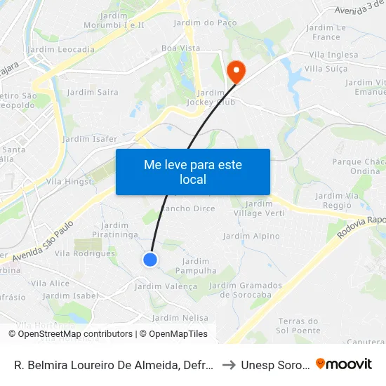 R. Belmira Loureiro De Almeida, Defronte Nº 995 to Unesp Sorocaba map