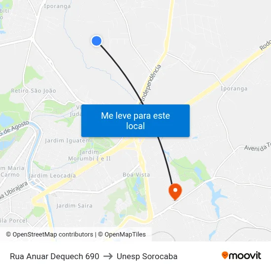 Rua Anuar Dequech 690 to Unesp Sorocaba map