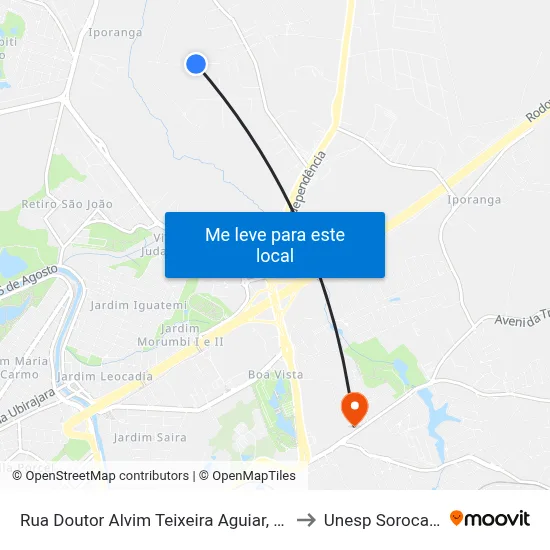 Rua Doutor Alvim Teixeira Aguiar,   535 to Unesp Sorocaba map