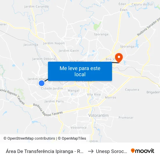 Área De Transferência Ipiranga - Ramo B to Unesp Sorocaba map