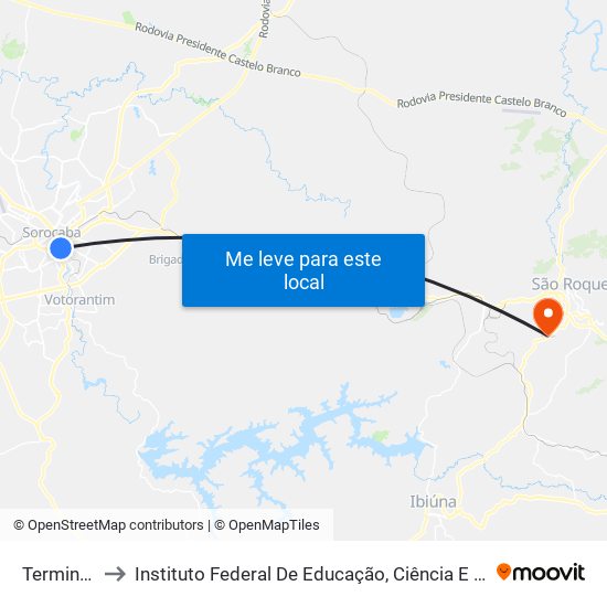 Terminal São Paulo to Instituto Federal De Educação, Ciência E Tecnologia De São Paulo - Ifsp - Campus São Roque map