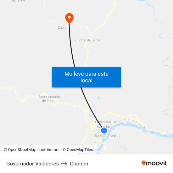 Governador Valadares to Chonim map