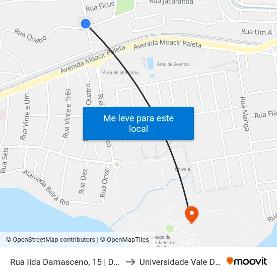 Rua Ilda Damasceno, 15 | Delicyus - Ponto Final Do Cardo to Universidade Vale Do Rio Doce - Campus II map