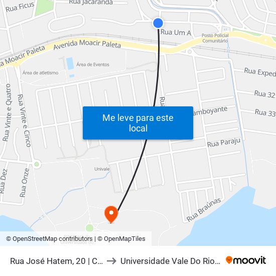 Rua José Hatem, 20 | Campo Da Cohab to Universidade Vale Do Rio Doce - Campus II map