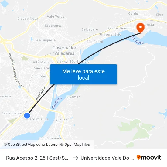 Rua Acesso 2, 25 | Sest/Senat - Ponto Final Do J.K. to Universidade Vale Do Rio Doce - Campus II map
