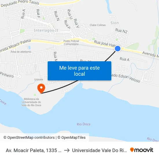 Av. Moacir Paleta, 1335 | Acesso À Santher to Universidade Vale Do Rio Doce - Campus II map