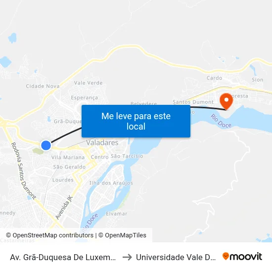 Av. Grã-Duquesa De Luxemburgo, 4680 | Viação Riodoce to Universidade Vale Do Rio Doce - Campus II map