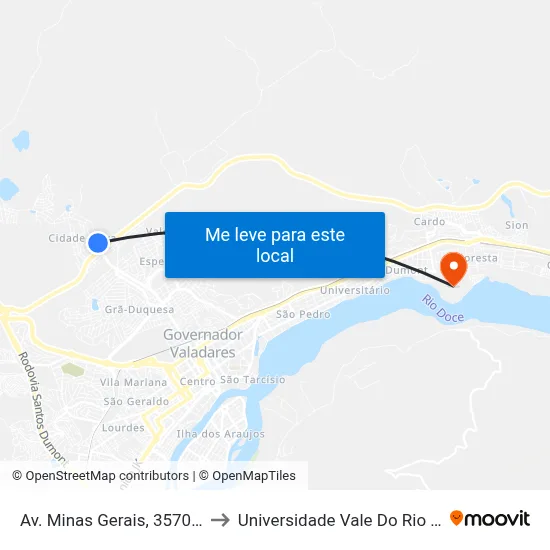 Av. Minas Gerais, 3570 | Posto Policial to Universidade Vale Do Rio Doce - Campus II map