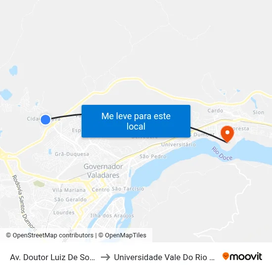 Av. Doutor Luiz De Sousa Lima, 198 to Universidade Vale Do Rio Doce - Campus II map