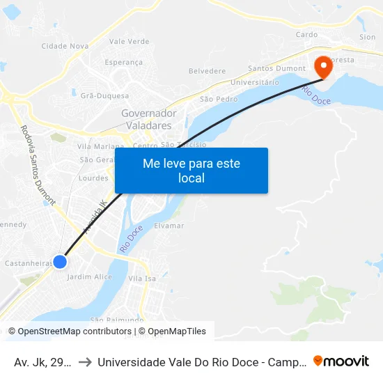 Av. Jk, 2919 to Universidade Vale Do Rio Doce - Campus II map