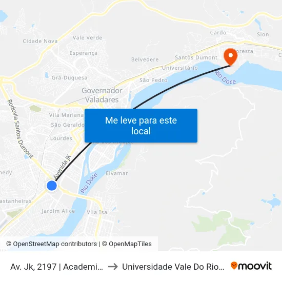 Av. Jk, 2197 | Academia Espaço Físico to Universidade Vale Do Rio Doce - Campus II map