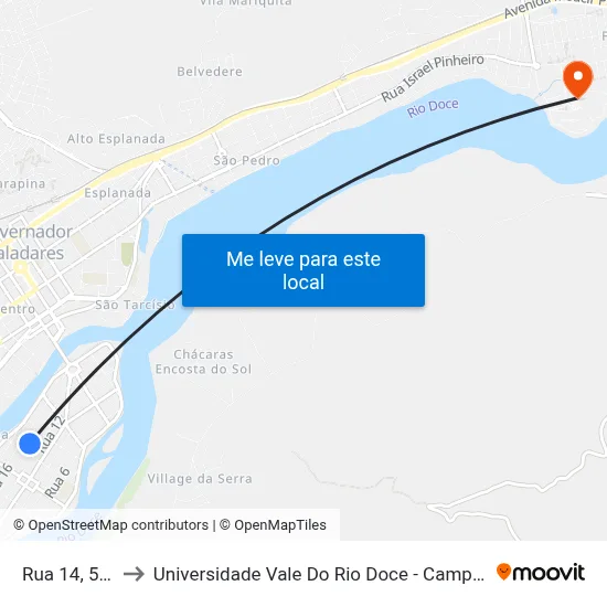 Rua 14, 552 to Universidade Vale Do Rio Doce - Campus II map