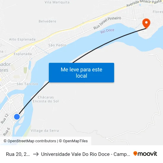 Rua 20, 233 to Universidade Vale Do Rio Doce - Campus II map