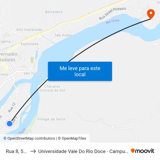 Rua 8, 525 to Universidade Vale Do Rio Doce - Campus II map