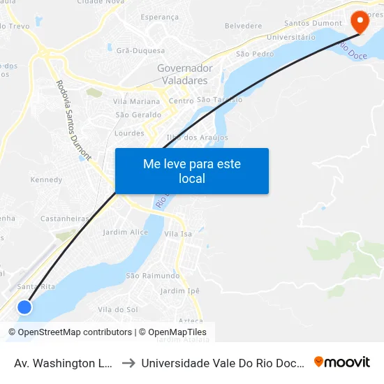 Av. Washington Luís, 2233 to Universidade Vale Do Rio Doce - Campus II map