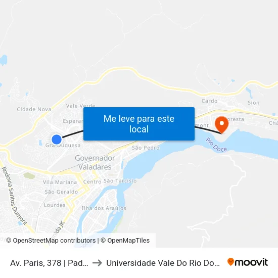Av. Paris, 378 | Padaria Paris to Universidade Vale Do Rio Doce - Campus II map