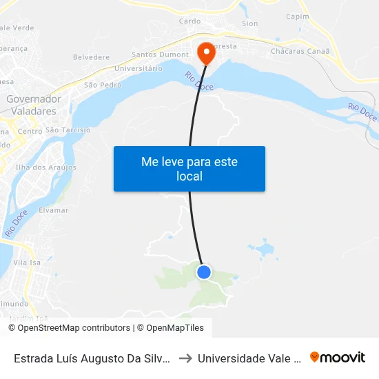 Estrada Luís Augusto Da Silva, Km 7,1 Oeste | Pousada Da Serra to Universidade Vale Do Rio Doce - Campus II map