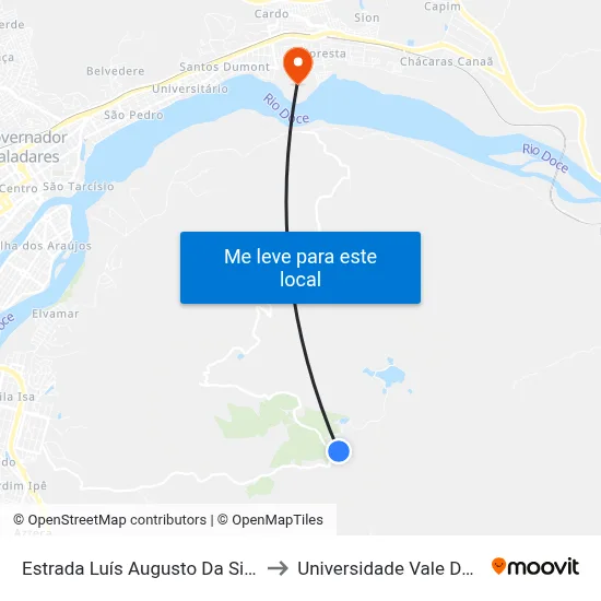 Estrada Luís Augusto Da Silva, Km 6 Leste | Hotel Grão to Universidade Vale Do Rio Doce - Campus II map