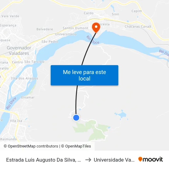 Estrada Luís Augusto Da Silva, Km 8,8 Leste | Ponto Final Do Pico Da Ibituruna to Universidade Vale Do Rio Doce - Campus II map