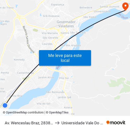 Av. Wenceslau Braz, 2838 | Moto Táxi Santa Rita to Universidade Vale Do Rio Doce - Campus II map