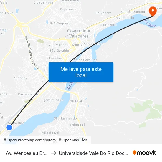 Av. Wenceslau Braz, 2194 to Universidade Vale Do Rio Doce - Campus II map